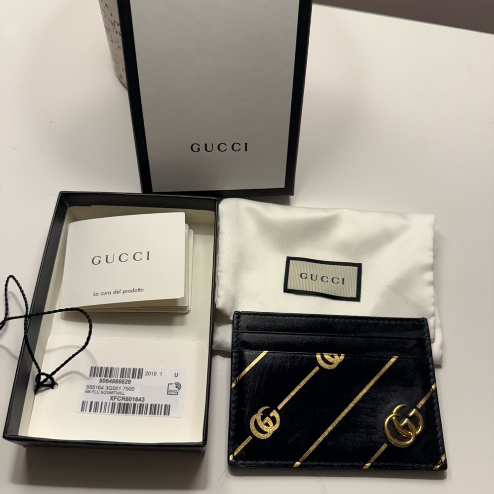Gucci Black Card Holder with Gold Accents